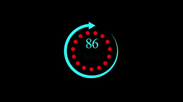White color circle arrow refresh icon and 86 min timer icon.minutes stopwatch icon. Stopwatch icon in flat style.