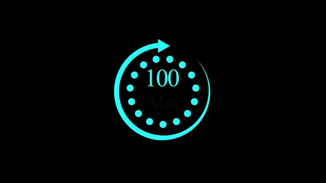 White color circle arrow refresh icon and 100 min timer icon.minutes stopwatch icon. Stopwatch icon in flat style.