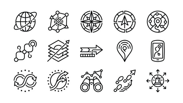 Navigation and direction icons for travel and mapping applications  various symbols