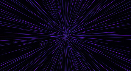 Fototapeta premium Abstract cosmic energy explosion radiating from central point in deep purple gradient space background