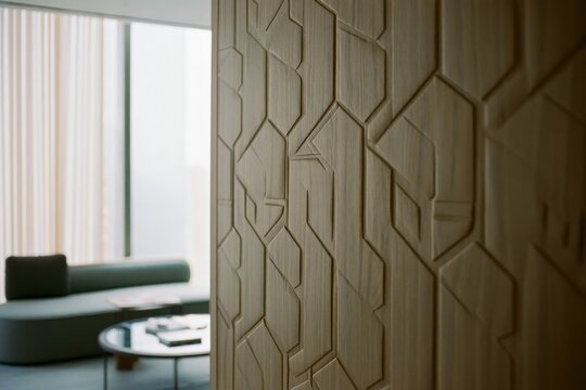 Modern Geometric Wood Panel Interior Design