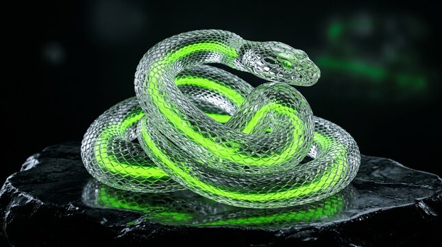 green snake on black background