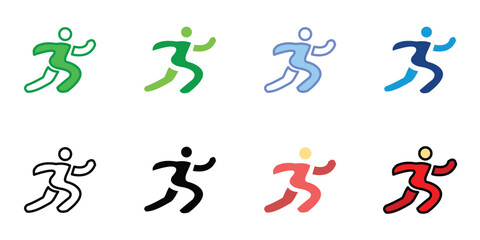 Fototapeta premium Running Athlete Icon Set in Flat Outline Glyph and Colorful Style for Fitness Sport Marathon and Cardio Design