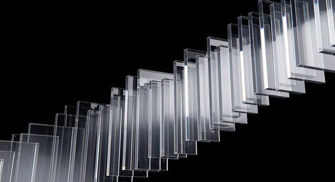 Glass block background with transparent rectangular prisms on black