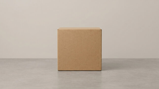 Front View Square Cardboard Box Mockup on Gray Surface