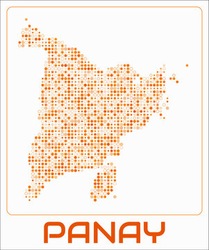 Panay digital style map. Small circle dots on white background. Dotted shape of the island. Panay map and title. Modern vector illustration.