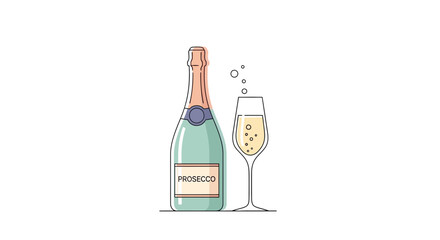 Prosecco bottle and champagne flute illustration ©  Zayn Alvaro Sebasti