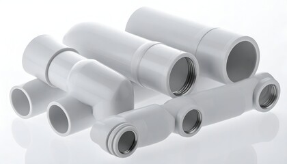 Fototapeta premium White Plastic Plumbing Pipes and Fittings for Water Systems.