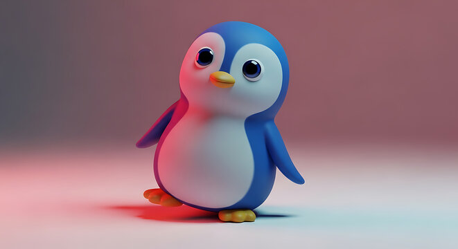 Cute pixel art penguin walking, 3d render