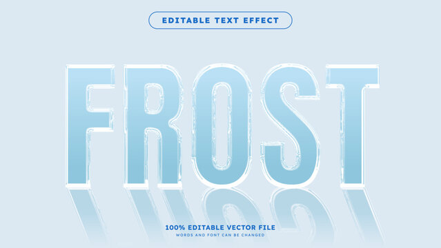 Editable 3d text effect in realistic frozen ice style on a blue winter background