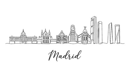 Fototapeta premium Minimalist Pen Sketch of Madrid'S Iconic Skylines Featuring Historic and Modern Architectural Structures