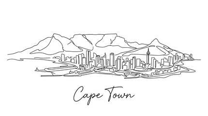 Naklejka premium Minimalist Sketch of Cape Town Skyline with Mountain Range and Urban Landscape