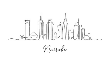 Obraz premium Minimalist Line Art Illustration of Nairobi Skyline Featuring Tall Skyscrapers and Cityscape