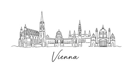 Obraz premium Elegant minimalist illustration of Vienna's iconic skyline featuring historic architecture and cultural landmarks capturing the