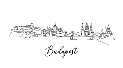 Fototapeta premium Minimalist Line Art Illustration of Budapest Skyline Featuring Historic Structures and Bridges