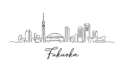 Fototapeta premium Minimalist skyline illustration of Fukuoka cityscape featuring iconic structures and cityscape details