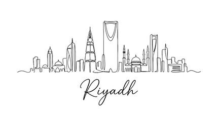 Fototapeta premium Elegant minimalist line art depiction of Riyadh's iconic skyline showcasing modern skyscrapers and traditional architecture in a