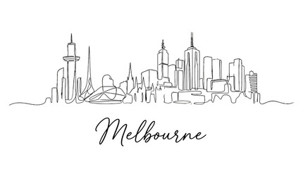 Fototapeta premium Minimalist Line Art Illustration Depicting the Melbourne City Skyline Featuring Iconic Landmarks and Modern Architecture