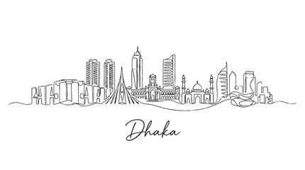 Obraz premium Minimalist Line Drawing of Dhaka's Iconic Skylines Featuring Diverse Modern Architecture