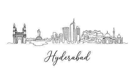Fototapeta premium Minimalist Line Drawing Illustration of Hyderabad Cityscape Featuring Landmarks and Iconic Structures