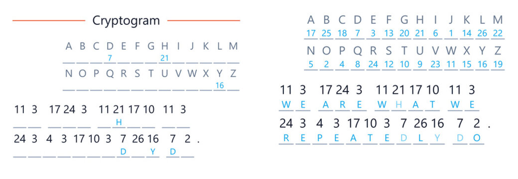 Cryptogram puzzle template with alphabet substitution keys  