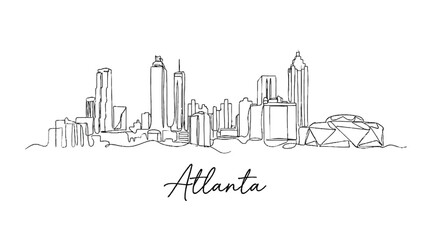 Fototapeta premium Minimalistic Line Drawing Depicting the Dynamic Skyline of Atlanta Featuring Tall Skyscrapers and Iconic Stadium