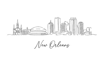 Obraz premium Minimalist Line Art Illustration of New Orleans Skyline Featuring Iconic Landmarks and Cityscape Elements