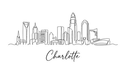 Fototapeta premium Minimalist Line Drawing of Charlotte Charlotte Skyline Featuring Iconic Buildings and Modern Architecture
