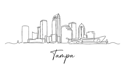 Obraz premium Minimalist Line Drawing of Tampa Skyline Featuring Contemporary Urban Architecture and Skyscrapers with Elegant Typography