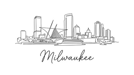 Fototapeta premium Minimalist Line Drawing of Milwaukee Downtown Skyline with Modern Buildings and Waterfront View