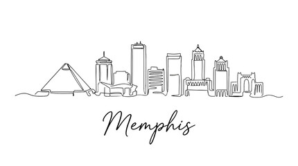 Fototapeta premium Minimalist line art illustration of the Memphis city skyline with elegant typography for Memphis cityscape decor