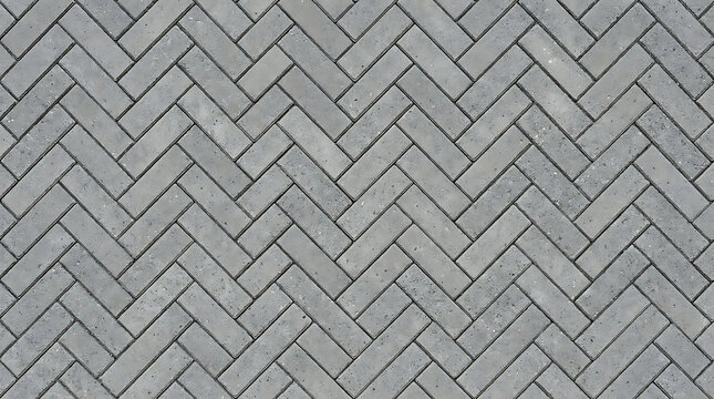 Seamless grey concrete brick pavers in a herringbone pattern texture for urban landscape design outdoor sidewalk flooring and architectural