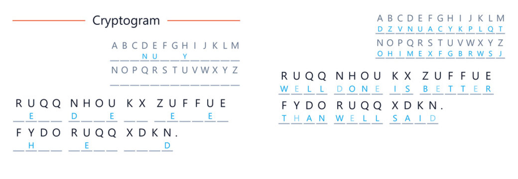 Cryptogram depicting encoded messages and decryption keys  