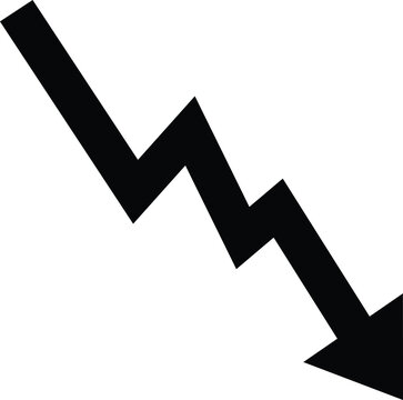 Downward zigzag arrow vector art illustration representing a stock market crash, financial loss, economic recession, business decline, and short selling trends.
