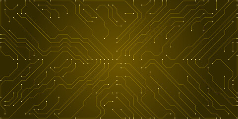 Abstract yellow circuit board pattern with glowing white nodes on dark background technology © Arthur Vinsmoke