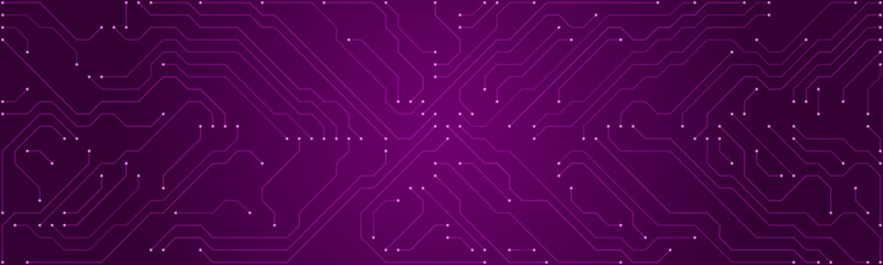 Obraz premium Magenta circuit board pattern with glowing nodes on a dark purple background technology digital