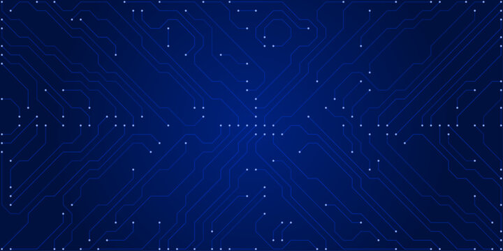 Dark blue digital circuit board pattern with white connection points and lines technology electronic
