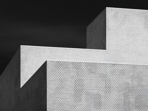 Architecture details Building Exterior Geometric shape Grey tiles texture Abstract background
