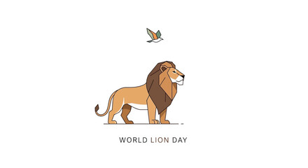 Minimalist World Lion Day Graphic Illustration with Bird © Arthar Mahendra