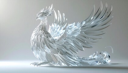 Fototapeta premium Crystal Phoenix Rising: A magnificent phoenix, intricately crafted from sparkling crystal, symbolizes rebirth and resilience. Its ethereal wings are spread, ready to soar anew.