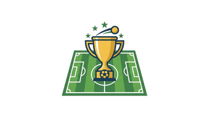 Golden Trophy on Soccer Field with Ball and Stars. © Kanasuv