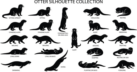 Obraz premium Otter Silhouette Collection with Multiple Wildlife Poses Vector Illustration