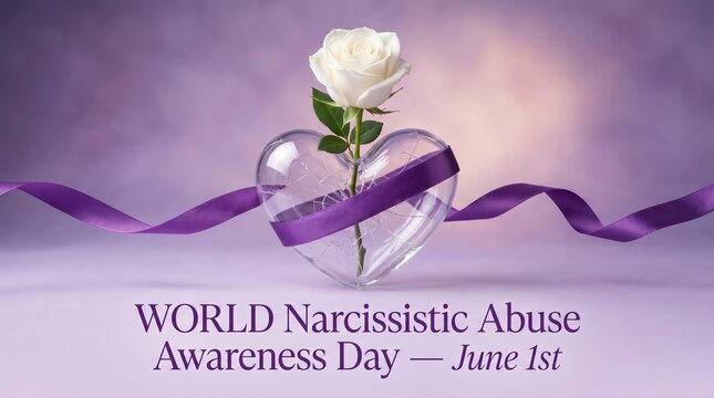 Narcissistic abuse awareness day with broken heart and white rose