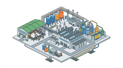 Obraz premium Industrial Factory Complex Isometric Illustration.