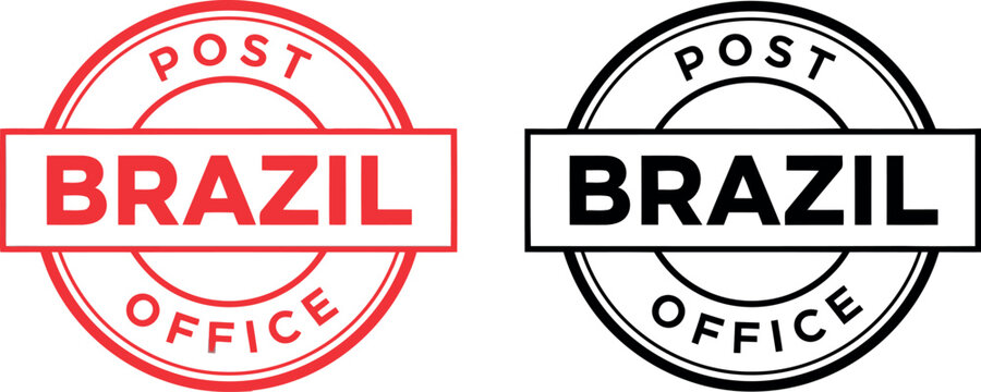 Brazil Post Office Stamp Badge Set in Red and Black Outline