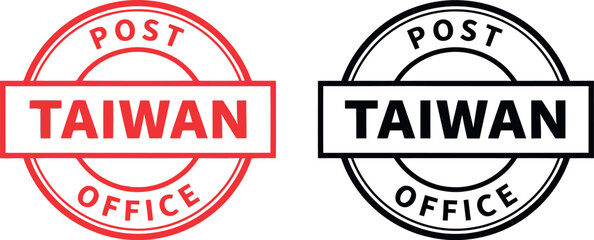 Obraz premium Taiwan Post Office Stamp Badge Set in Red and Black Outline