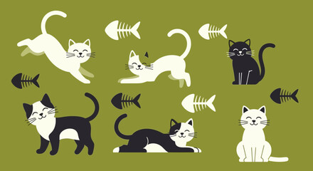 Cute Cartoon Cats and Fish Bones Pattern Illustration © Elvano Pradipta