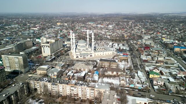 Imam Sarahsi Bishkek Central Mosque, drone circle rotation shot