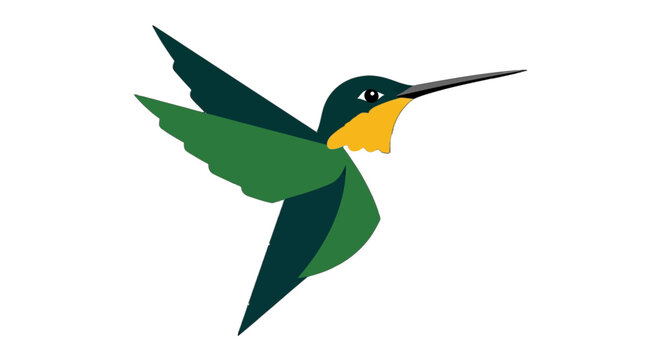 Colorful Geometric Hummingbird Illustration in Flight Pose.