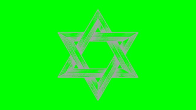 hand drawn star of david jewish symbol loop animation on chroma key green screen background with white flashing light blink effect for video editing
